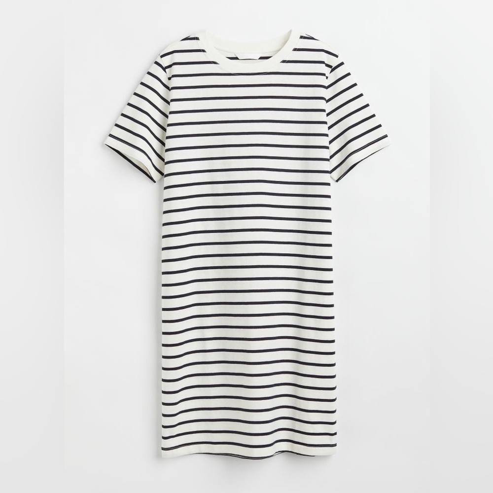 H&M White & Black Striped T-shirt Dress